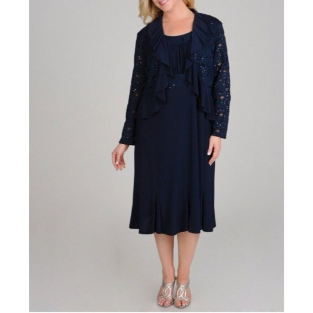 R & M Richards Dress & Jacket 20W Shimmer Lace Jersey Cruise Wedding Party NWT